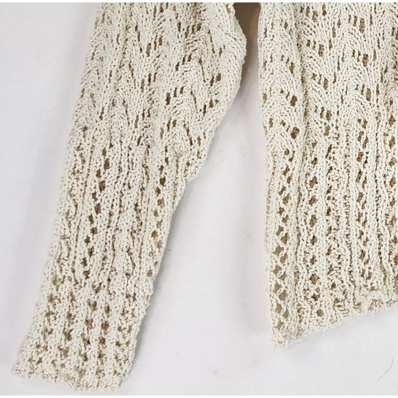 Amreican Eagle Sweater Womens Small Cream Textured Boho Tassel Tie Open Knit Top - Picture 9 of 11